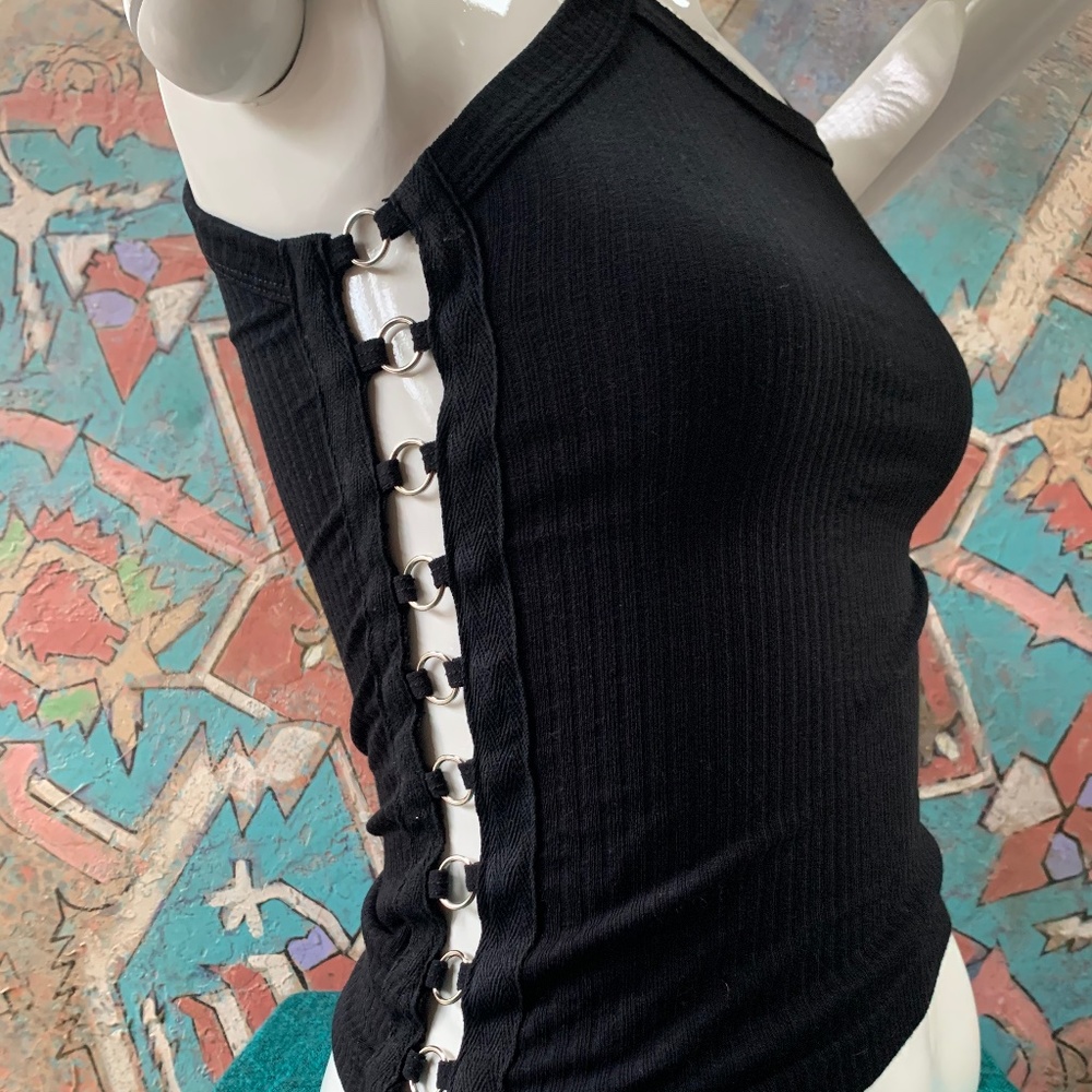 Metal Ring Tank Top Size S Ribbed and Stretchy